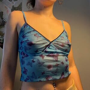 Mesh blue and purple butterfly cami top
